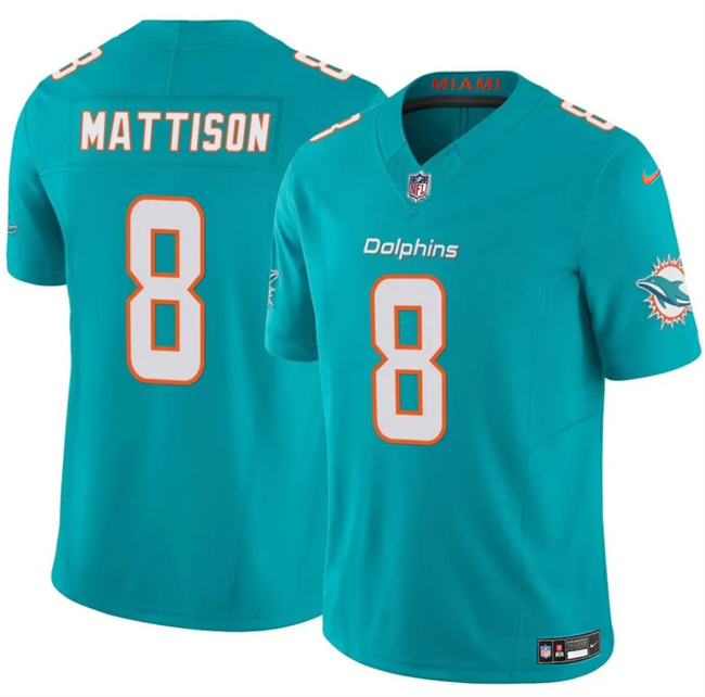 Men's Aqua Miami Dolphins #8 Alexander Mattison 2025 F.U.S.E. Vapor Limited Stitched Football Jersey